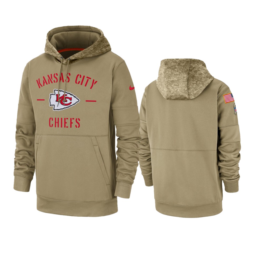 Men's Kansas City Chiefs Tan 2019 Salute to Service Sideline Therma Pullover Hoodie